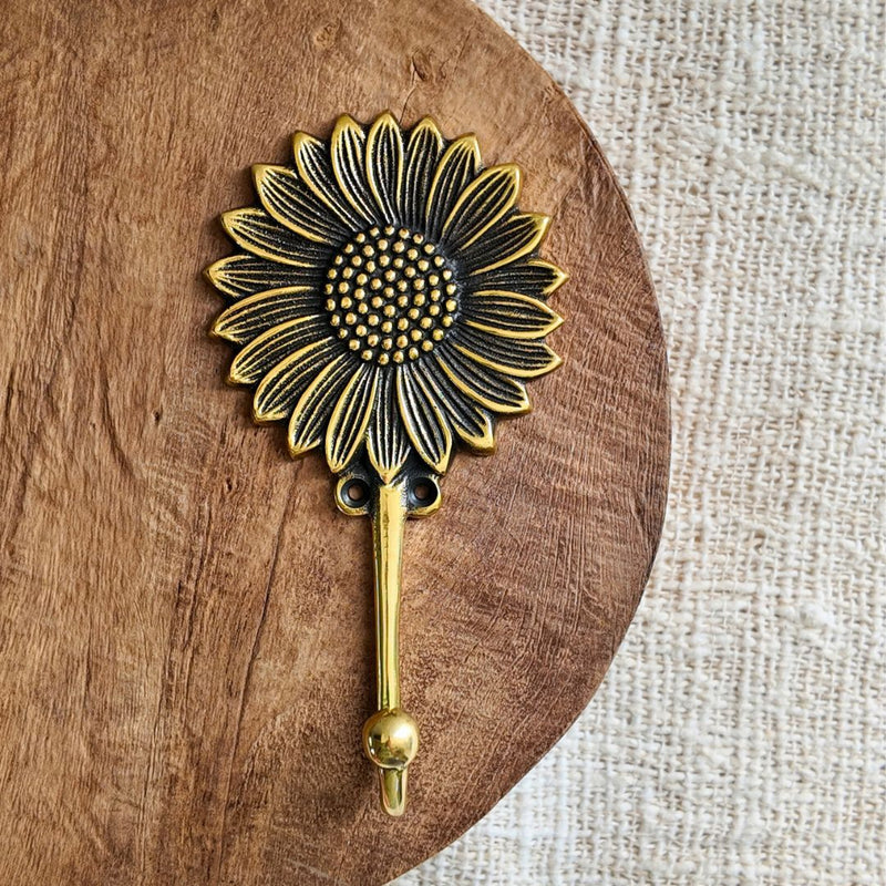 NEW Brass Sunflower Hook — Antique Gold