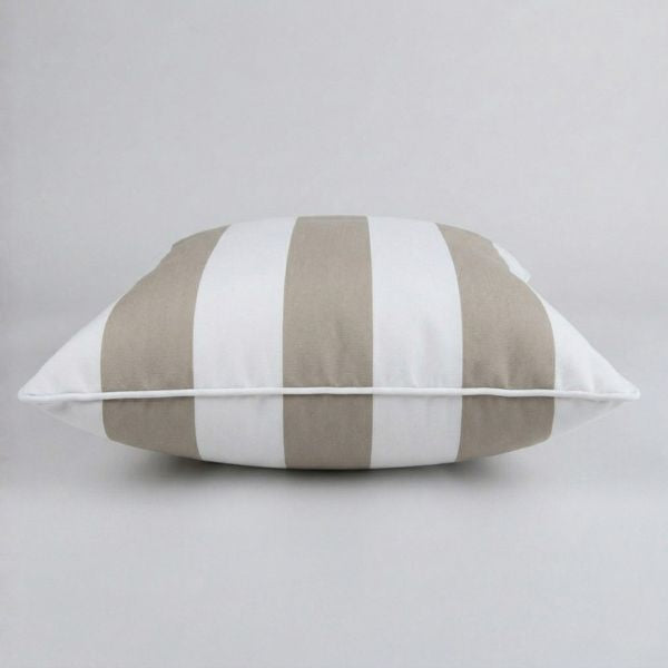 Beige stripe Outdoor Pillow shown at angle