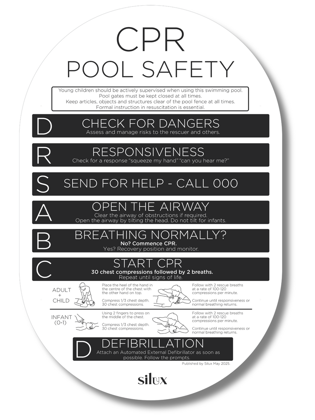 Oval CPR Sign - Black - National Compliance – Silux