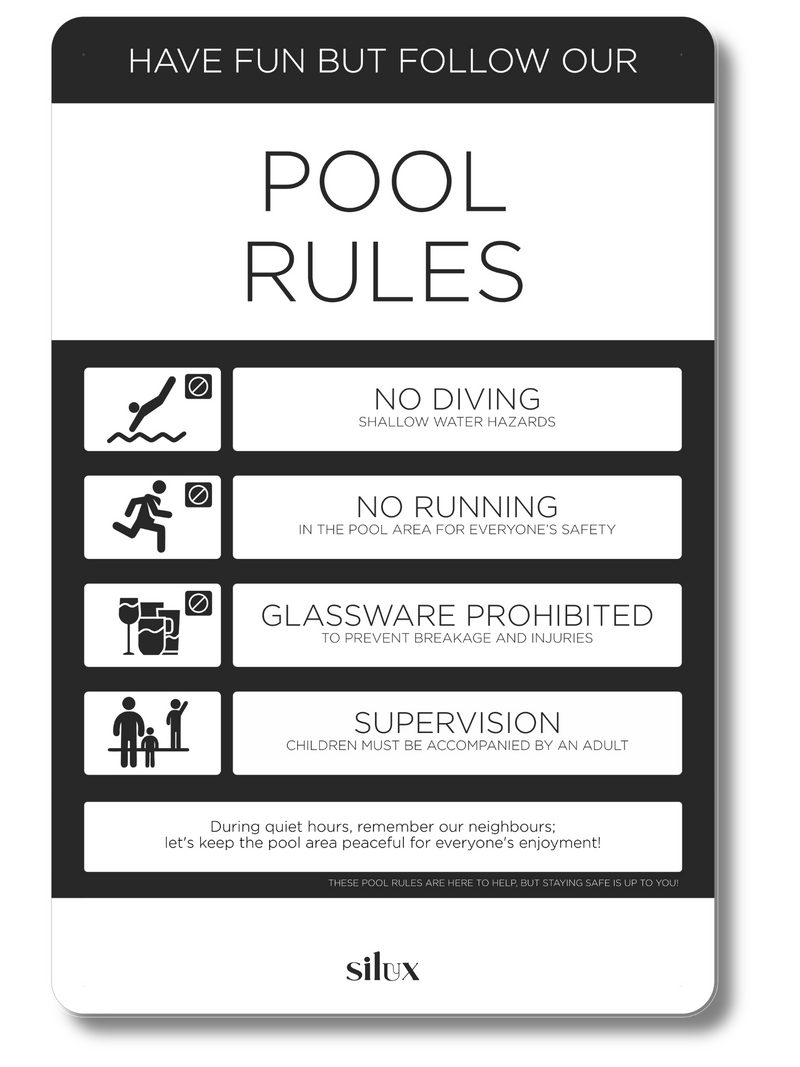 NEW - Large - Rectangle Pool Rules Sign - Black