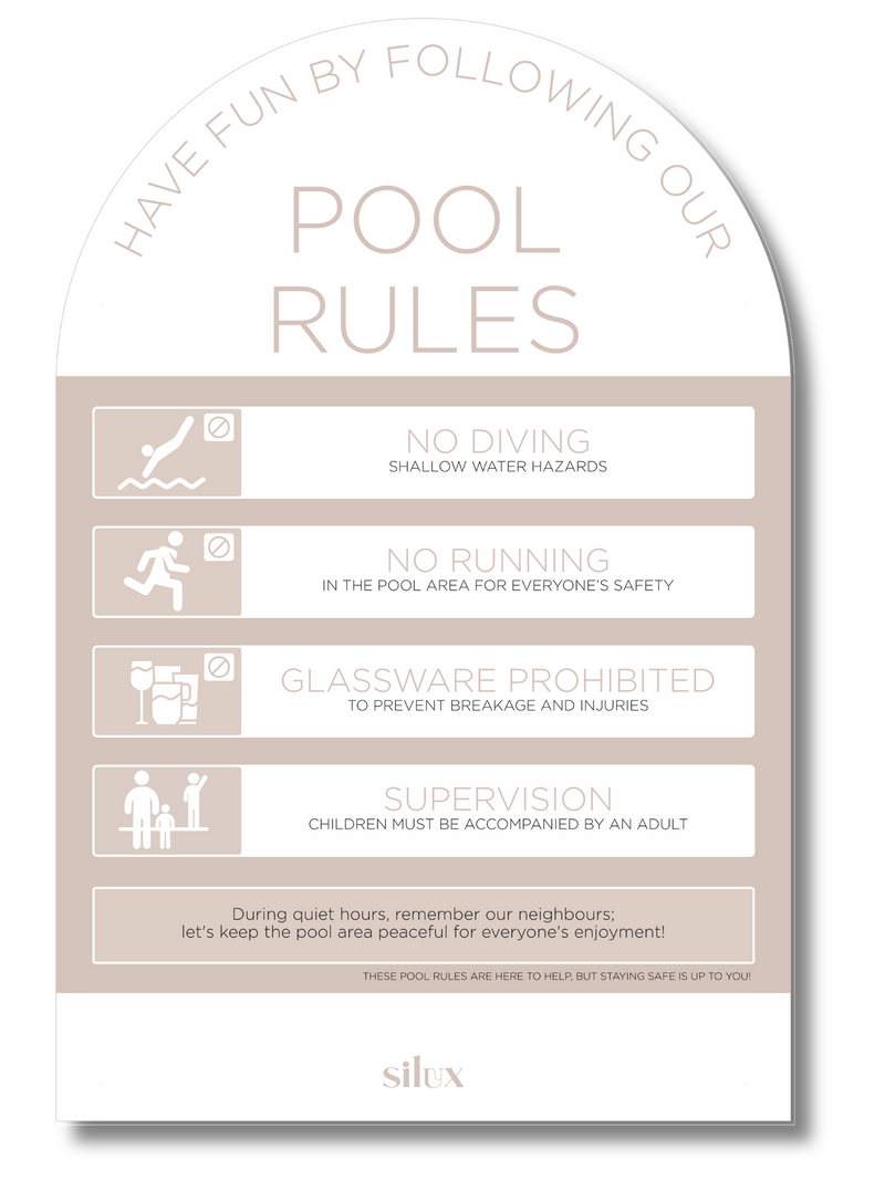 Arch Pool Signs NEW - Large - Arch Pool Rules Sign - Fawn – Silux