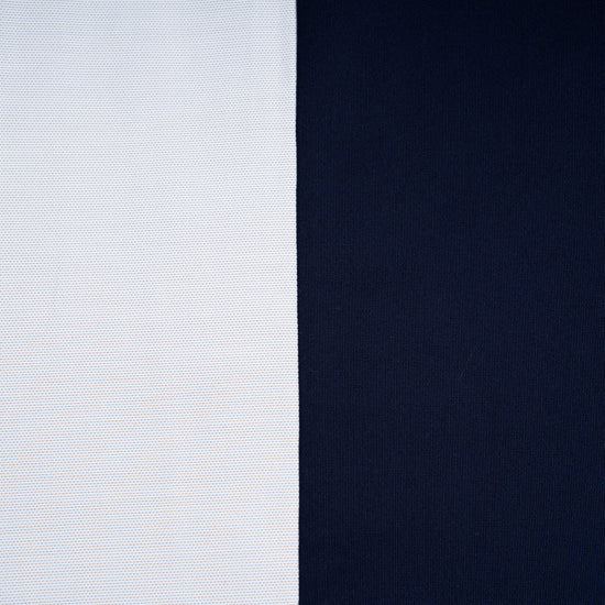 Close-up of the dark navy and oat umbrella fabric