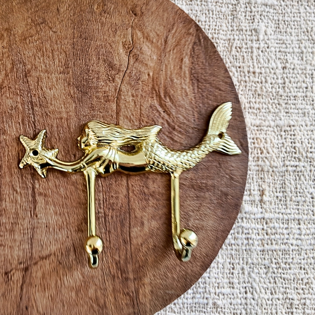 Gold brass mermaid double hook