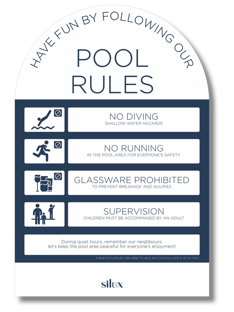 NEW - Large - Arch Pool Rules Sign - Navy
