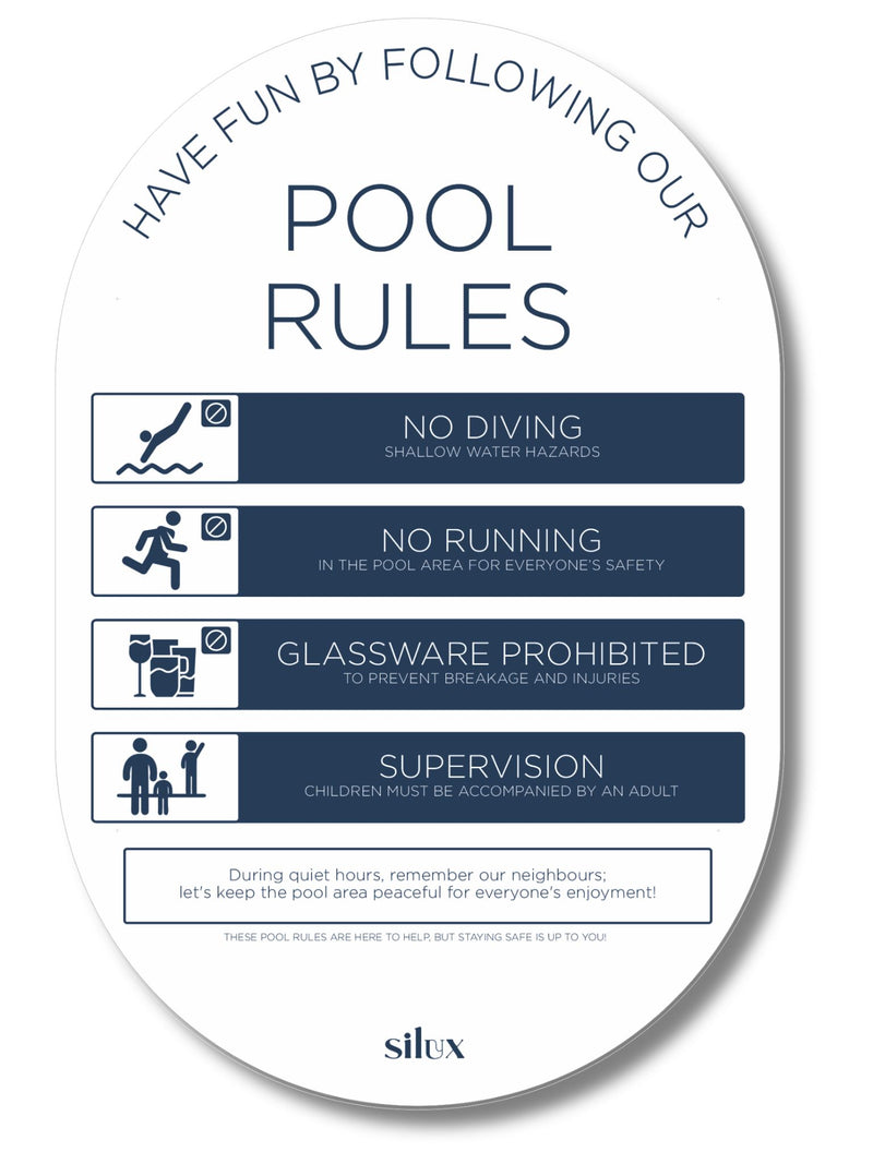 NEW - Large - Oval Pool Rules Sign - Navy