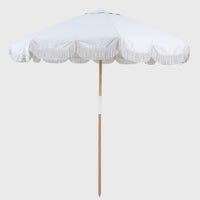 Mentari Market Umbrella in solid Oat with white fringe