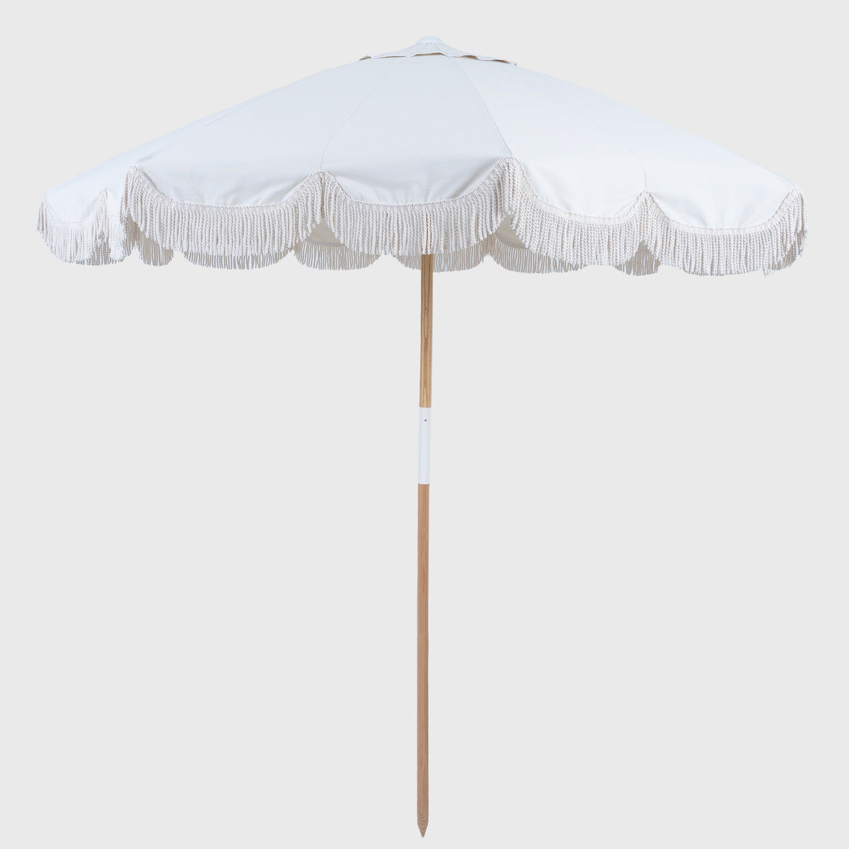 Mentari Market Umbrella in solid Oat with white fringe