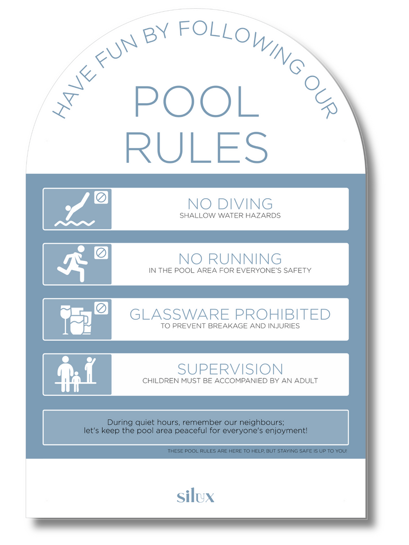 NEW - Large - Arch Pool Rules Sign - Ocean
