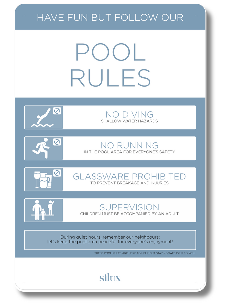NEW - Large - Rectangle Pool Rules Sign - Ocean
