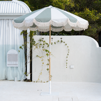 Mentari Market Umbrella in Sage and oat by the pool