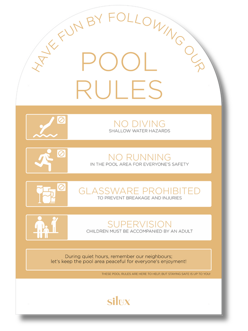 NEW - Large - Arch Pool Rules Sign - Sunshine