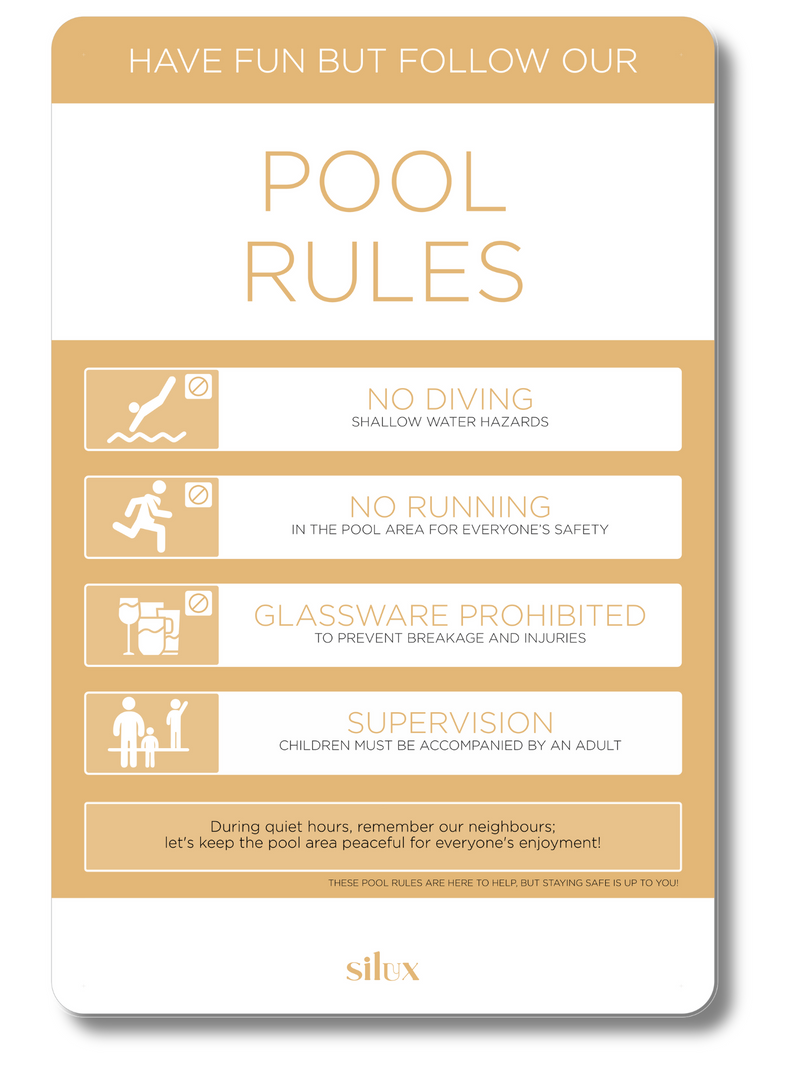 NEW - Large - Rectangle Pool Rules Sign - Sunshine