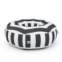 Side view of the charcoal and white striped Halo Float V2 with Silux tag