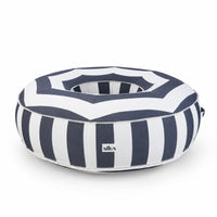 Side view of the navy and white striped Halo Float V2 with Silux tag