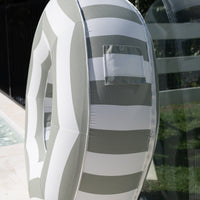 Side close-up of the sage and white striped Halo Float V2 showing the pocket
