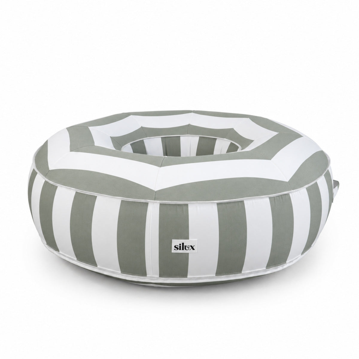 Side view of the sage and white striped Halo Float V2 with Silux tag