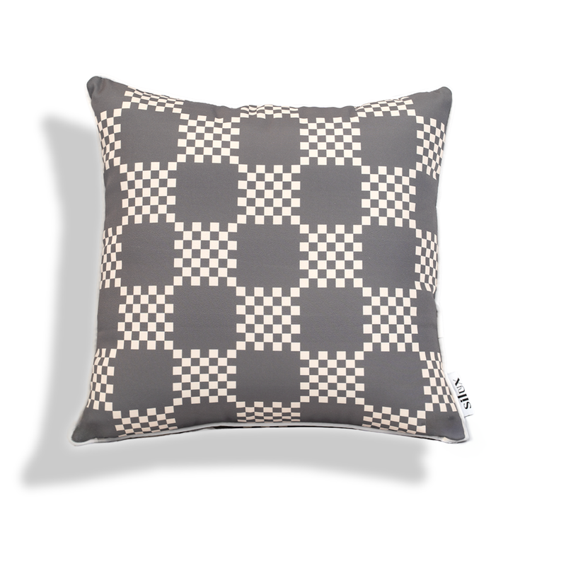 Element Check Charcoal- 45×45cm Outdoor Pillow